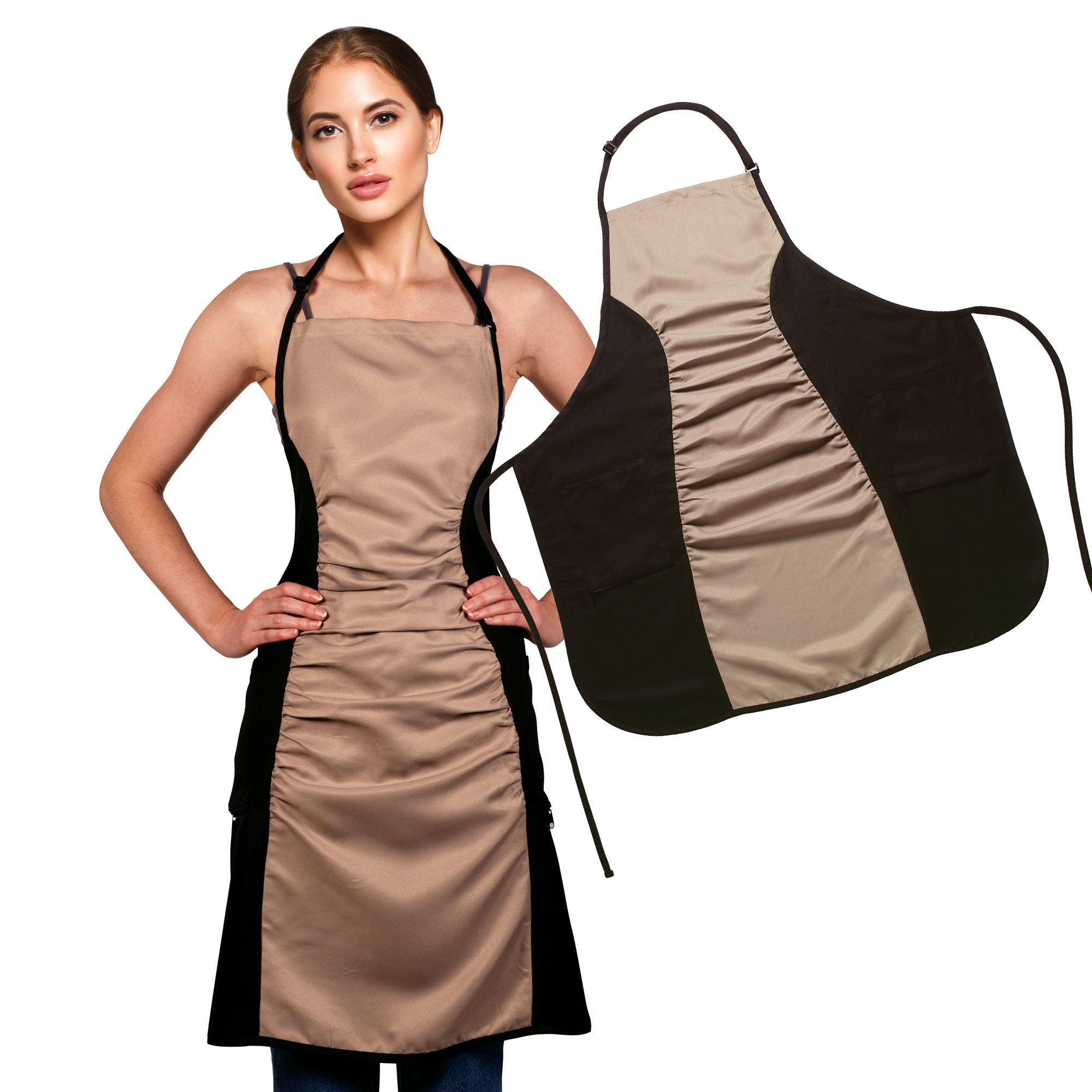 Cricket APRONS: Slimming Ruching - Taupe & Black