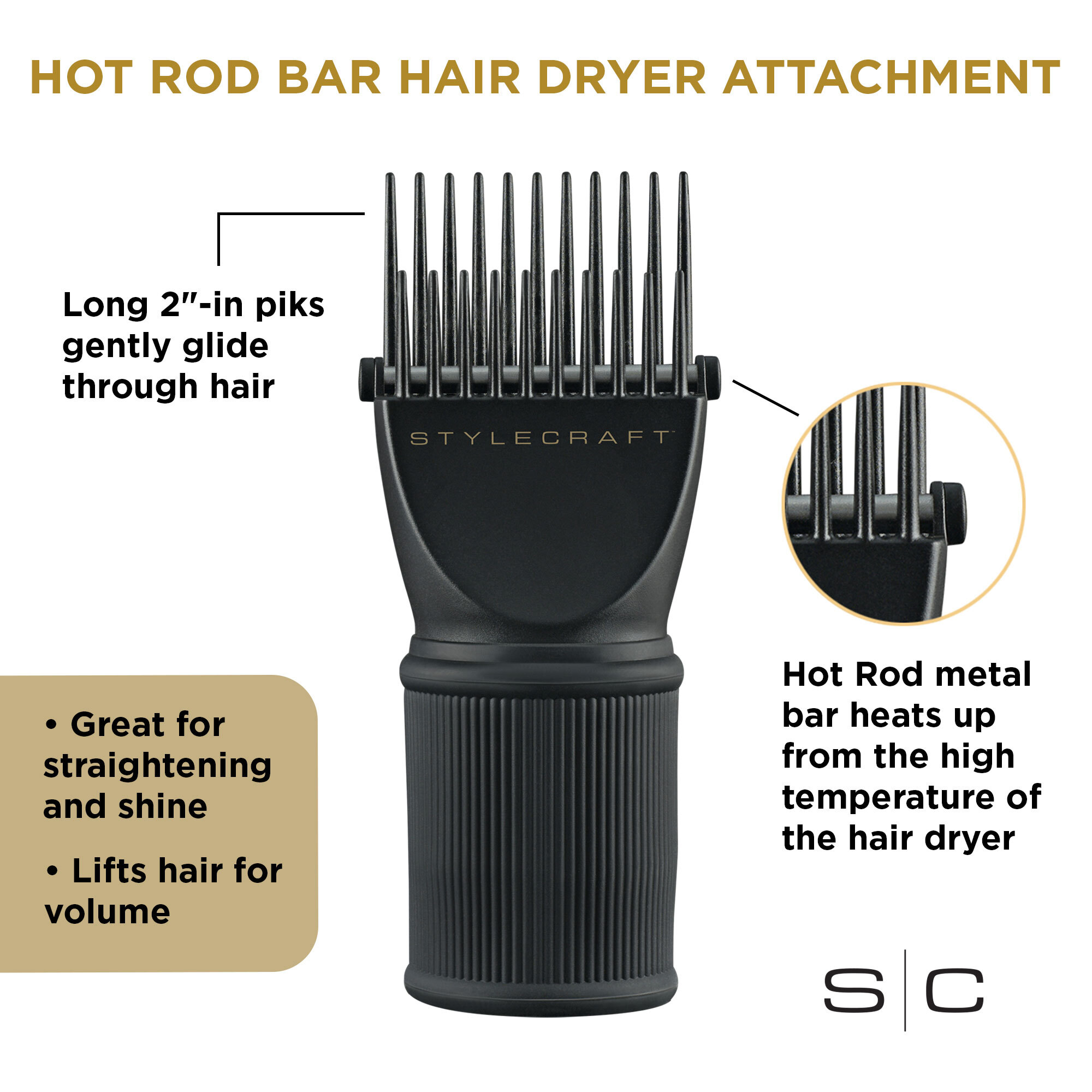 Stylecraft Hot Rod Bar -Professional Hair Pik Dryer Attachment