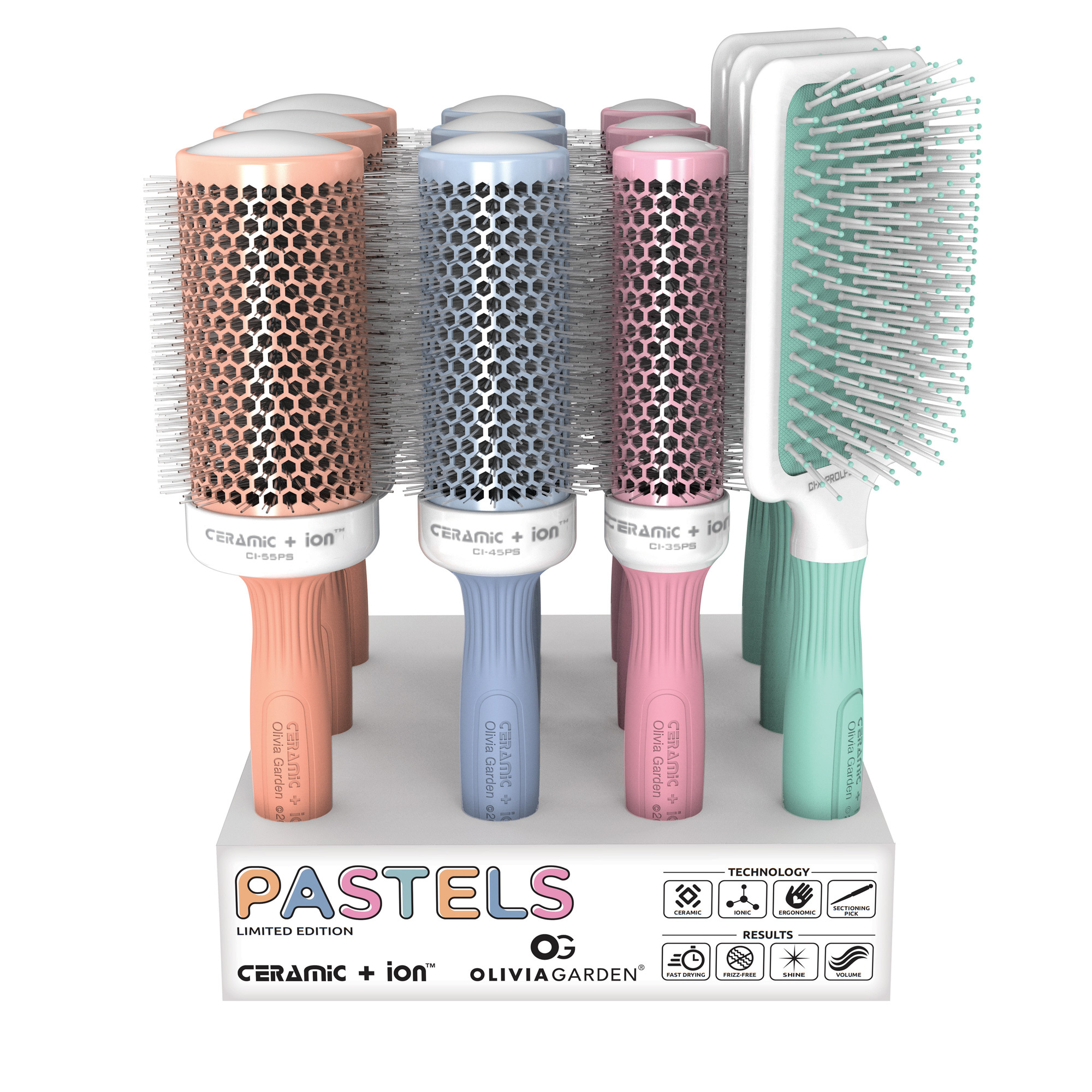 Olivia Garden Pastels Collection: Ceramic + ion Brush 16pc Display