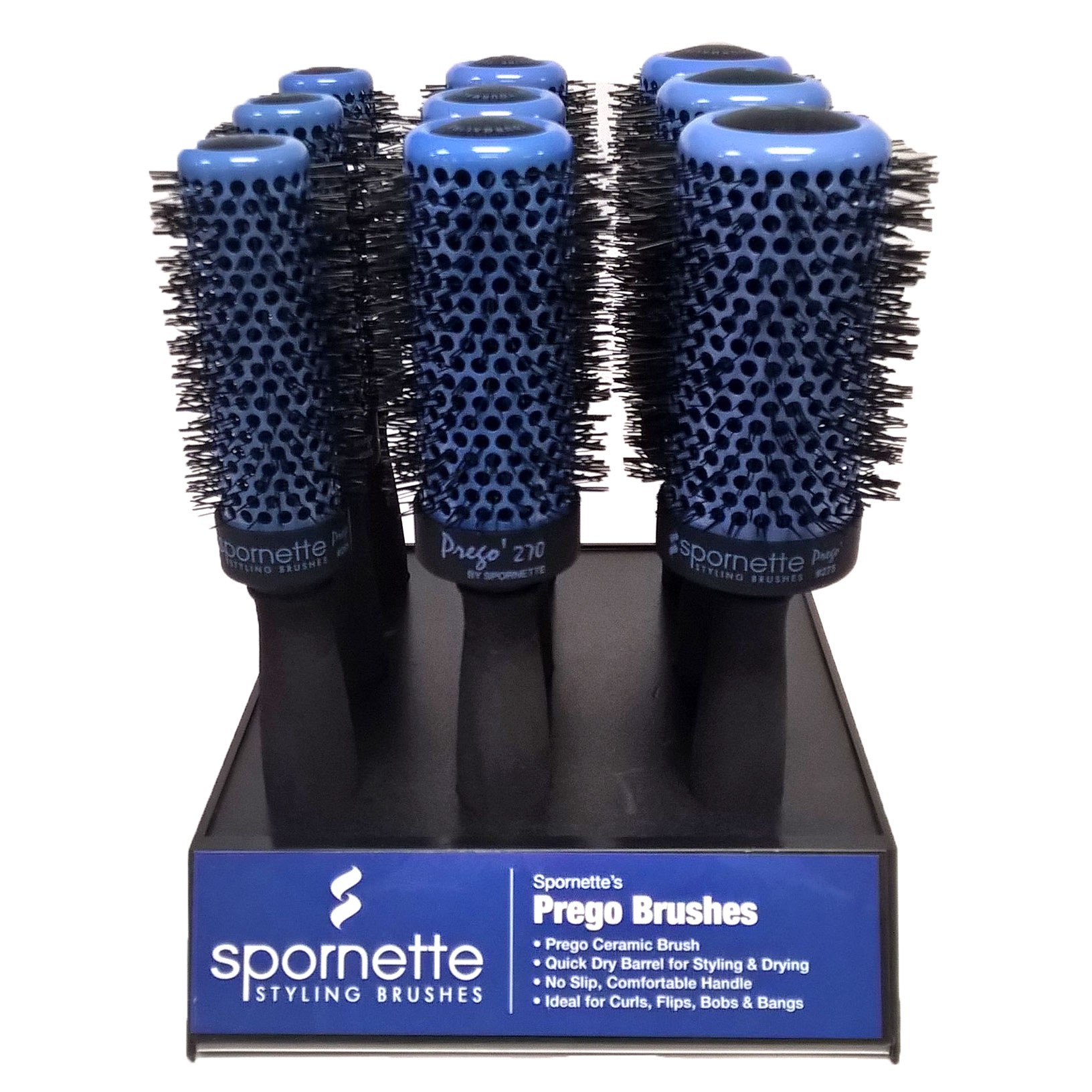Spornette Prego Ceramic Round Brush Display 9pc