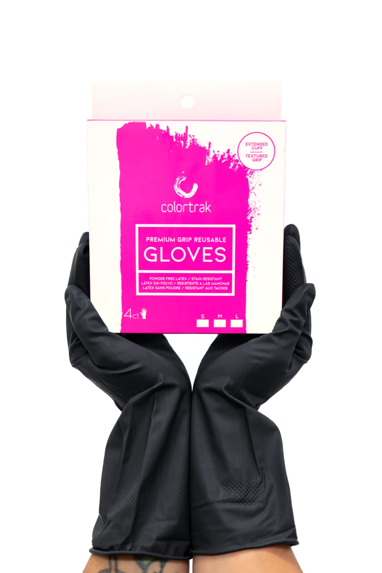 Colortrak Gloves: Black Reusable Latex Gloves - Large