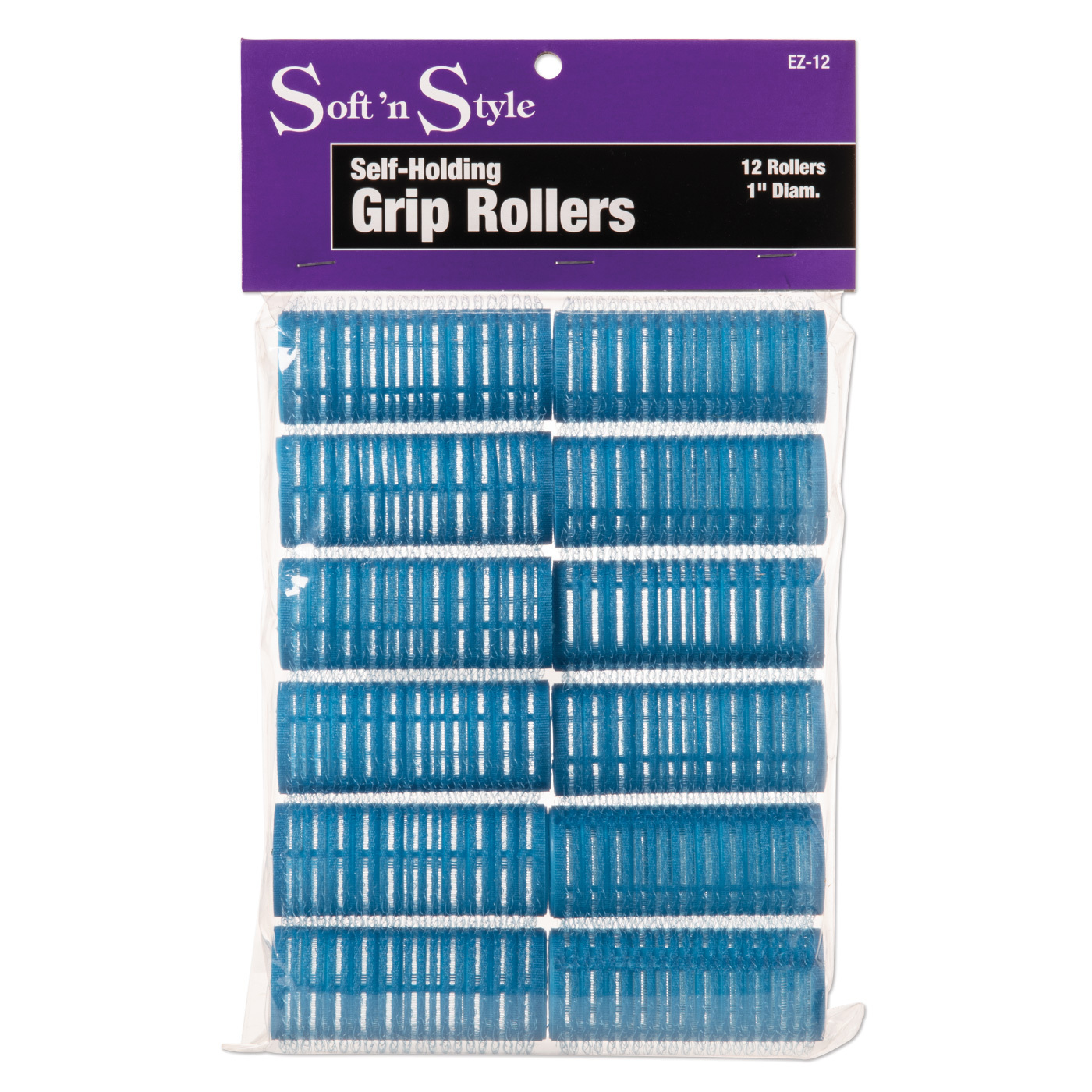 Burmax Soft'n Style Self-Holding Grip Rollers - 1", Light Blue