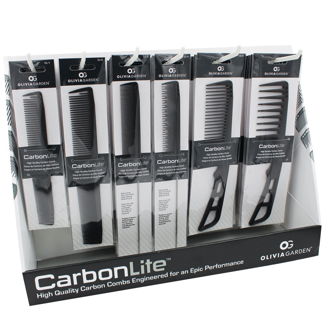 Olivia Garden CarbonLite Comb Display 36 pc - 6 Each of 6 Comb Styles