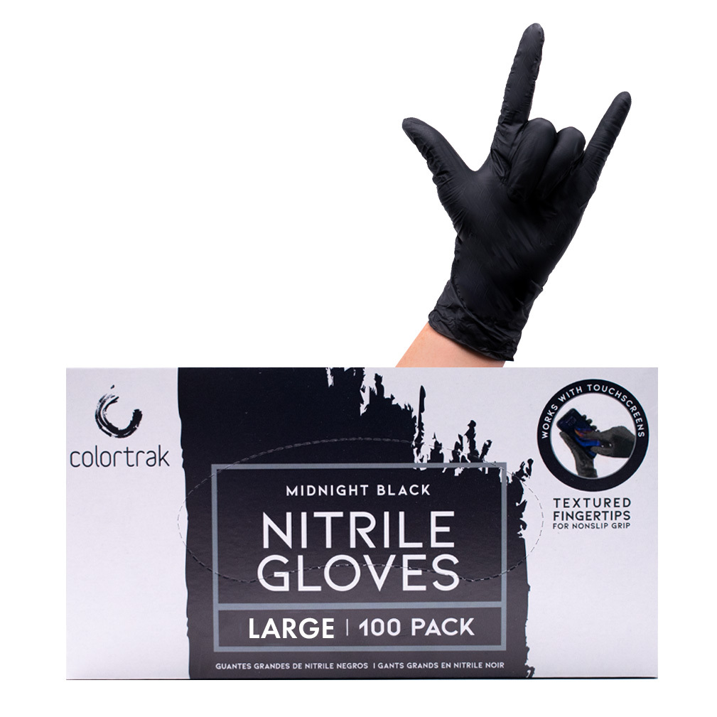 Colortrak Gloves: Midnight Black Disposable Nitrile Gloves - Large