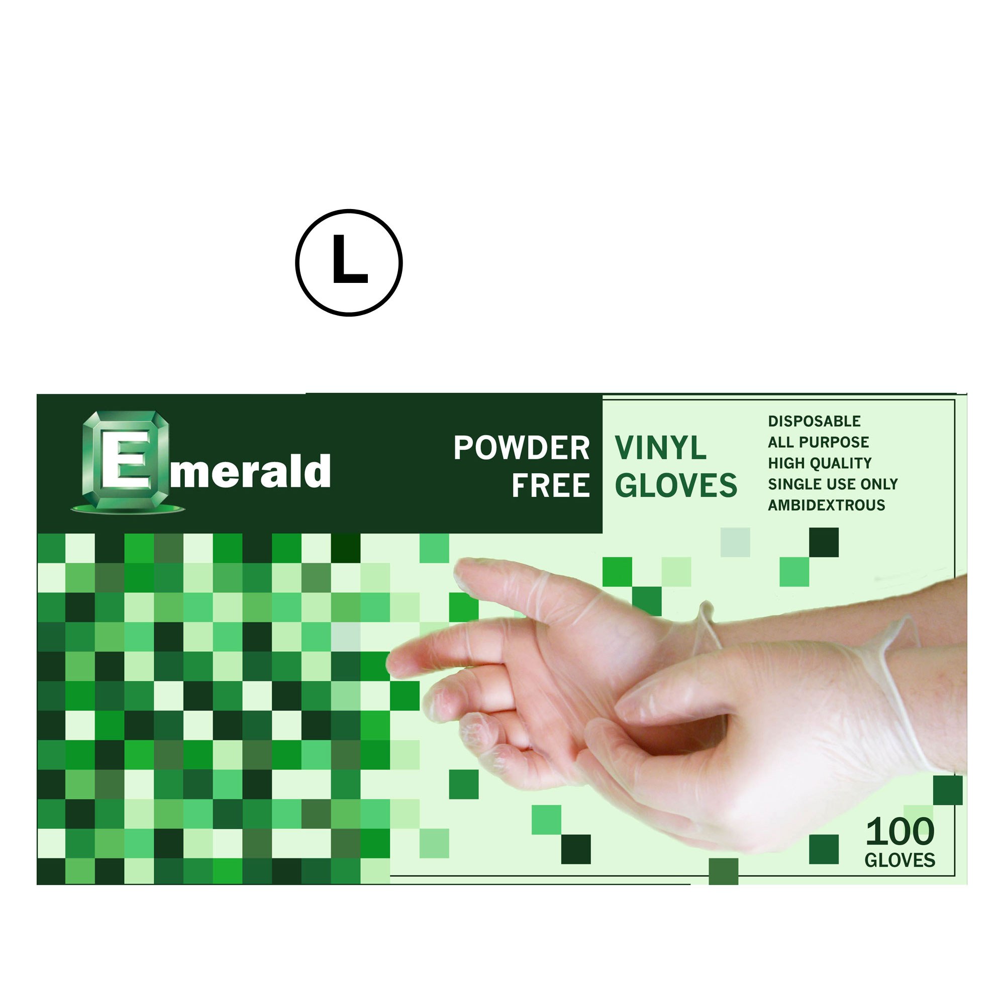 Emerald Shannon Powder Free Vinyl Gloves - 100 count - Large