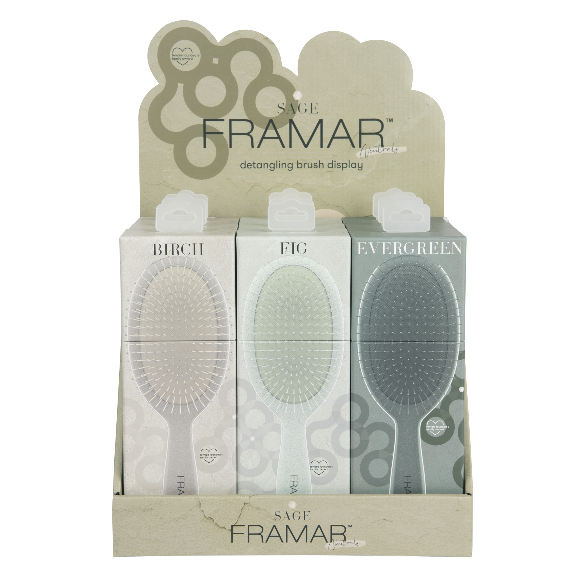 Framar HAIR BRUSHES: 9 Pc Sage Retail Detangle Brush Display