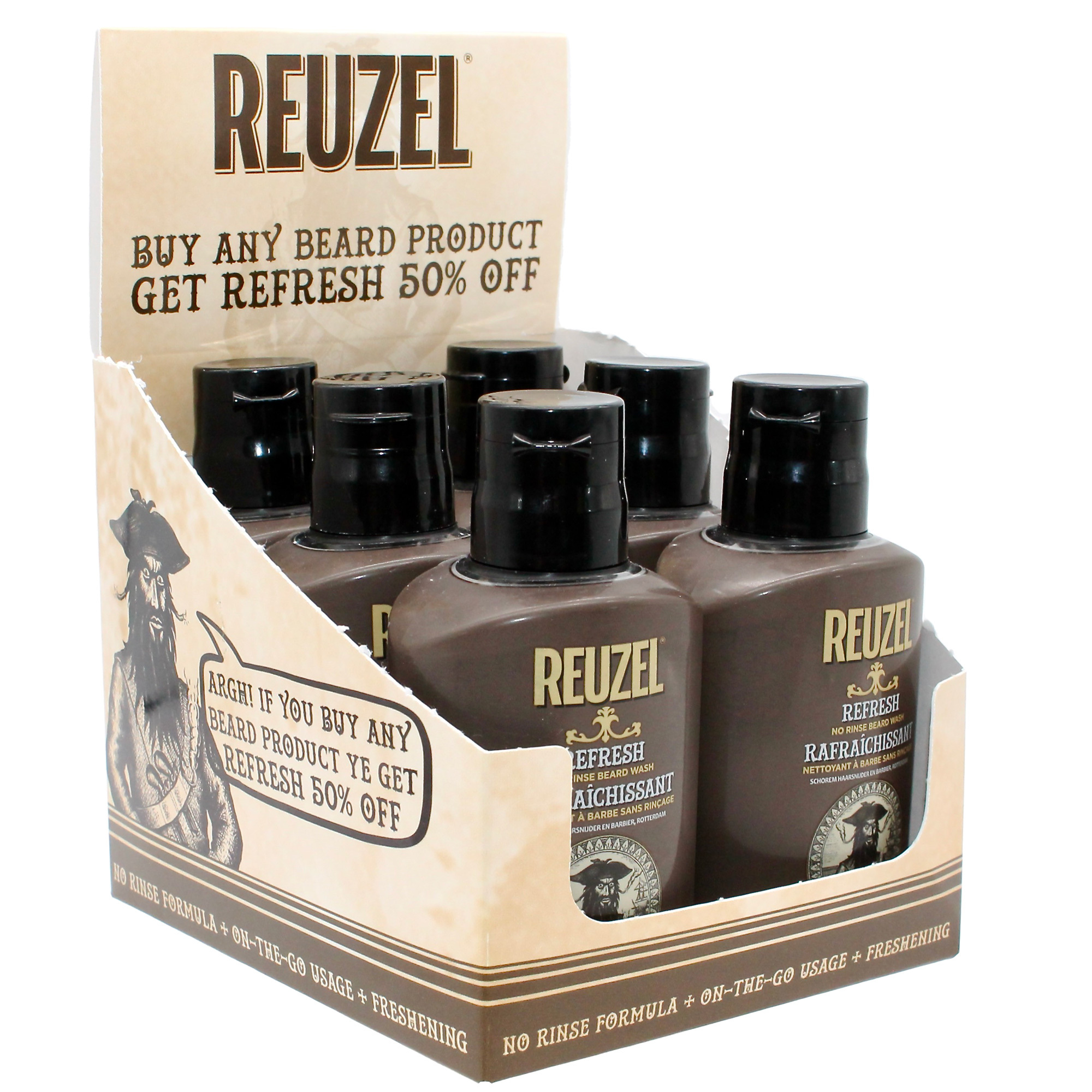 Reuzel Refresh No Rinse Beard Wash 6pc Display