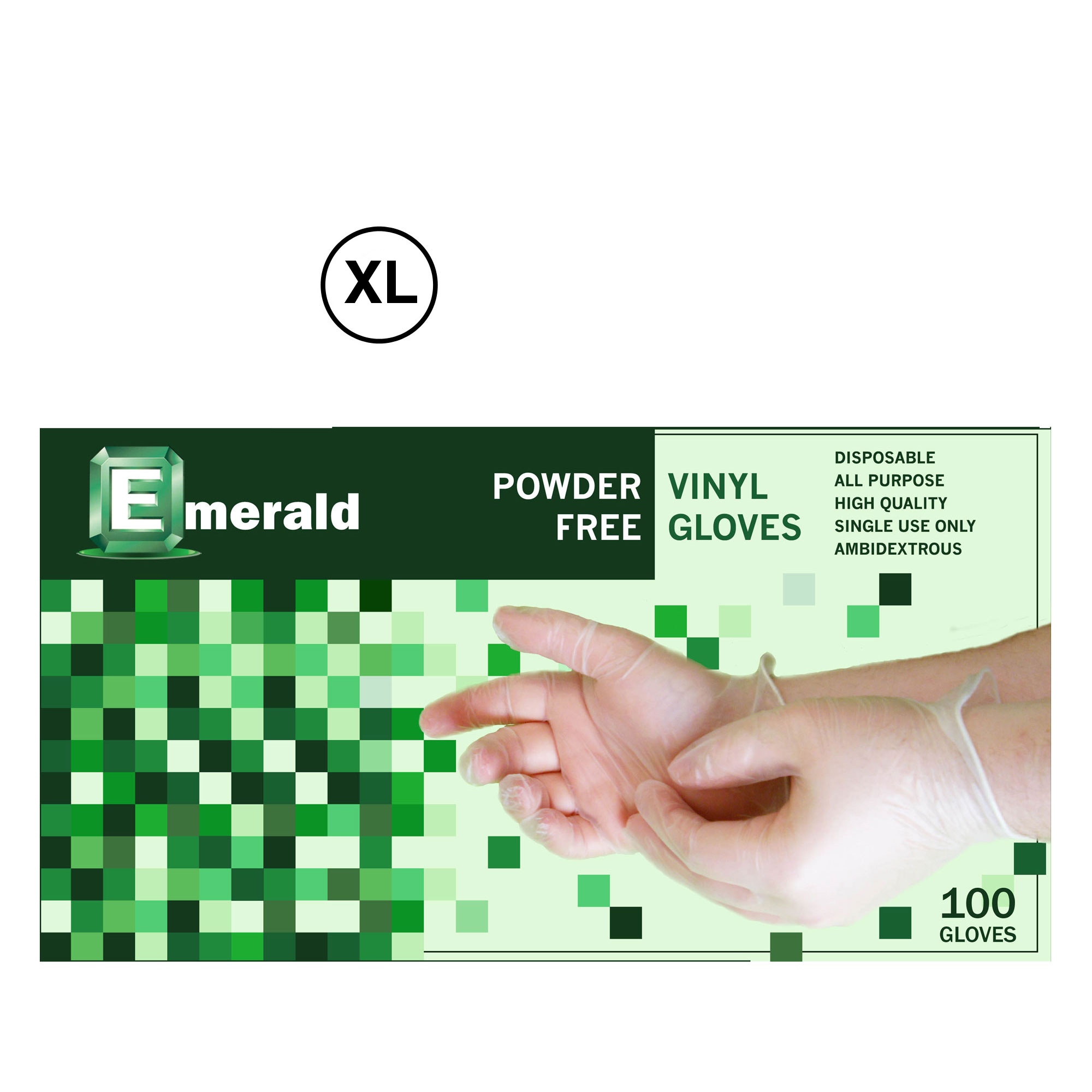Emerald Shannon Powder Free Vinyl Gloves - 100 count - Xtra Large